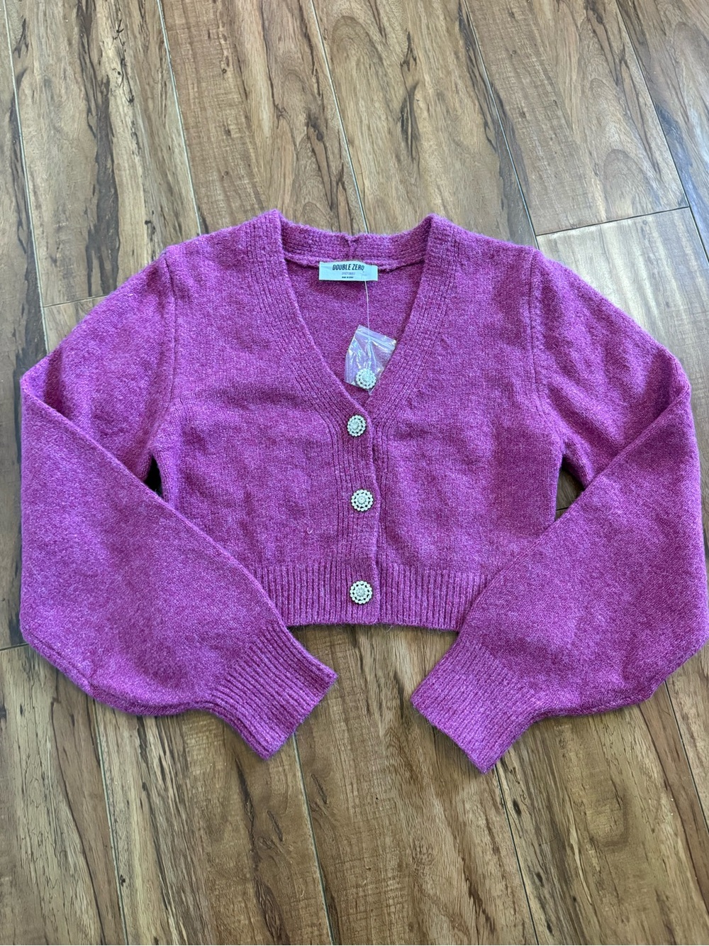 Double Zero Women's Fuchsia Cropped Button Cardigan Sweater
